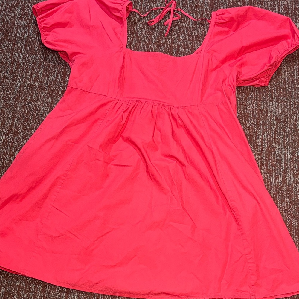 Draper James Pink Mini Dress puff sleeve square‎ neck smocked back with pockets